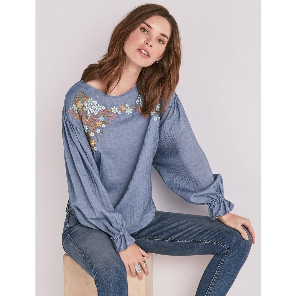 Lucky Brand Embroidered Chambray Long Sleeve Tunic XL